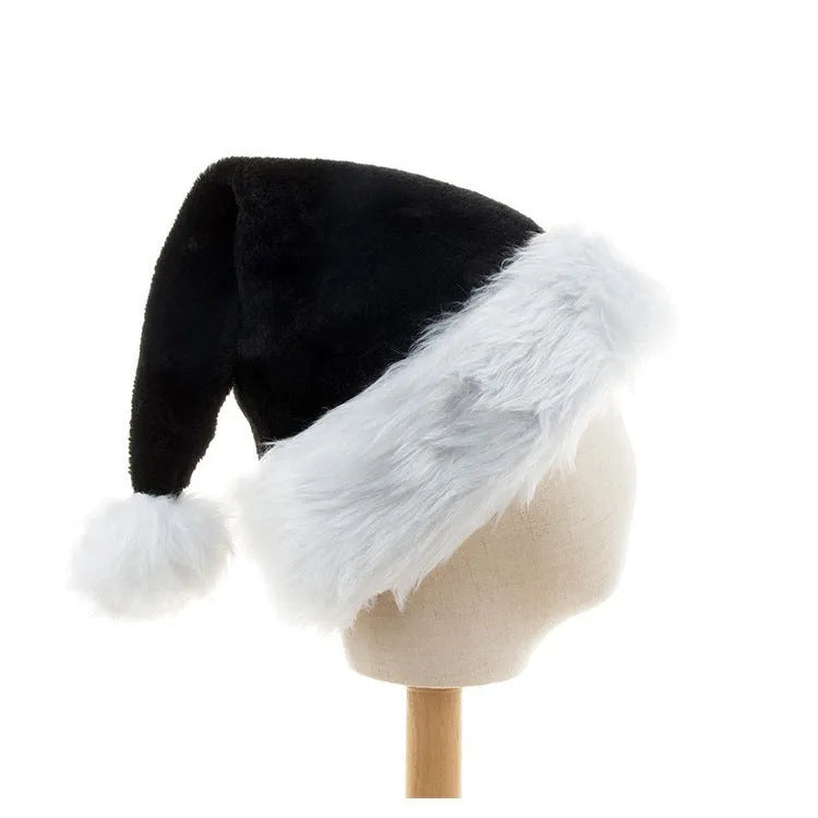 Thickened plush polyester Christmas hat with European classical style in red and black