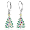 White gold colour Christmas tree earrings with star-shaped copper pendant design