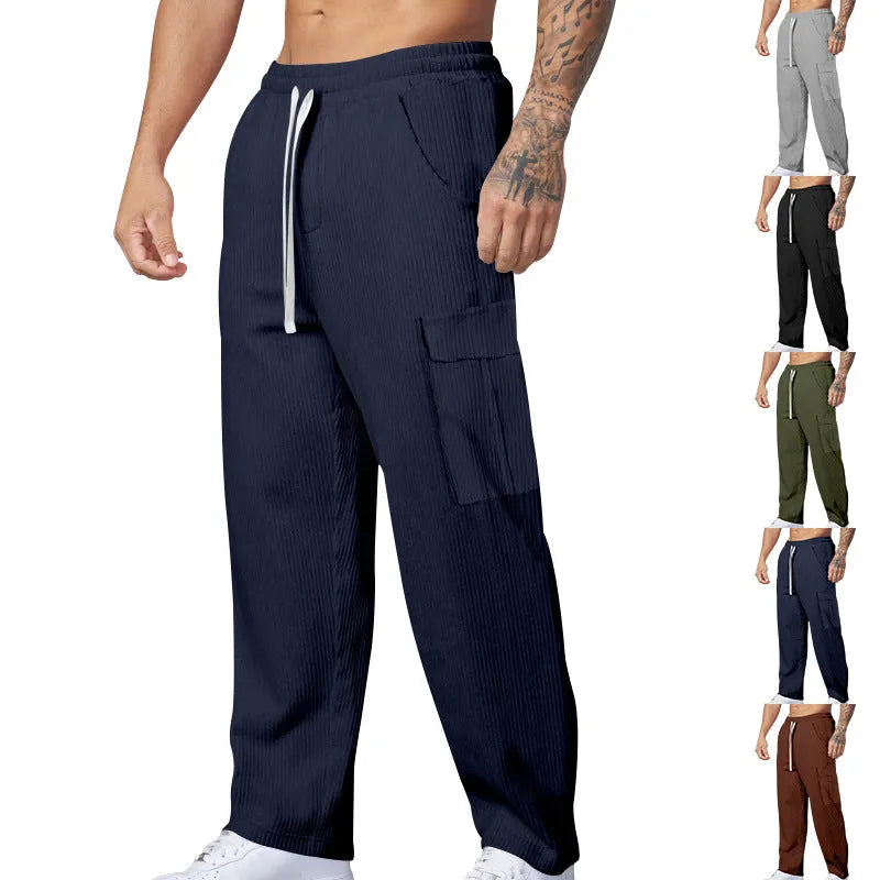 Men's corduroy cargo trousers in loose-fitting straight-leg wide-leg design