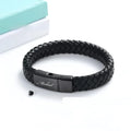 Black leather and stainless steel casket bracelet with English letter personalisation