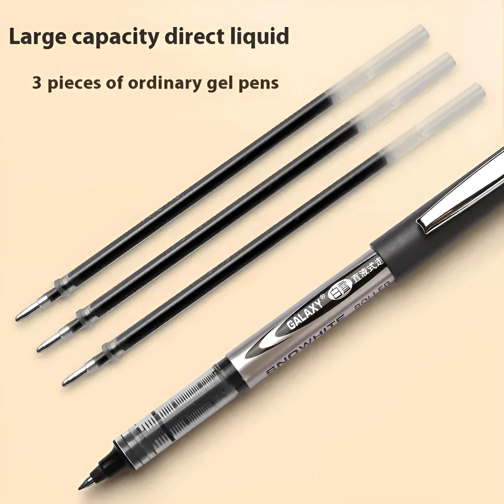 Water-based quick-drying signature pen with 0.5mm extra-fine plastic tip in four ink colours.