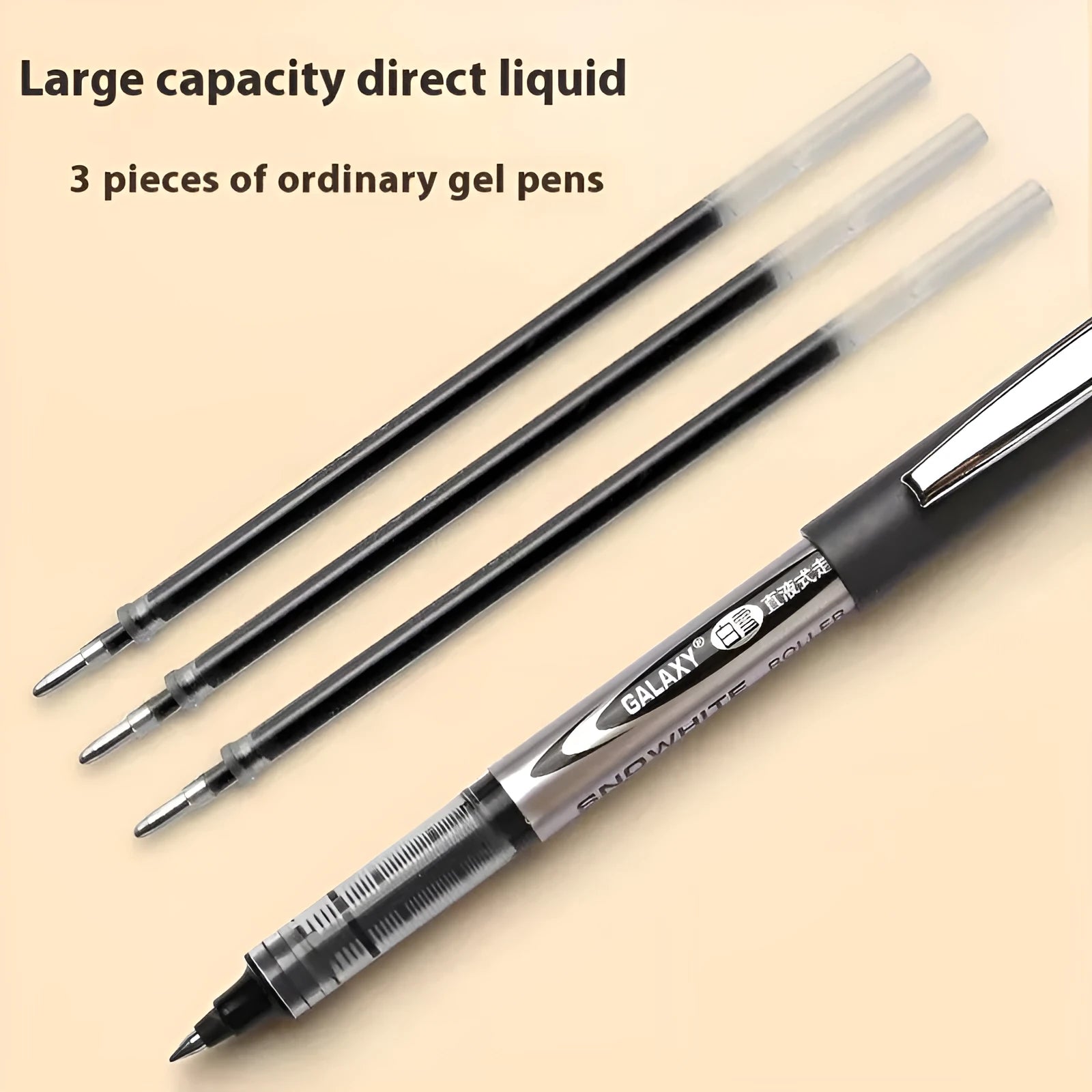 Water-based quick-drying signature pen with 0.5mm extra-fine plastic tip in four ink colours.