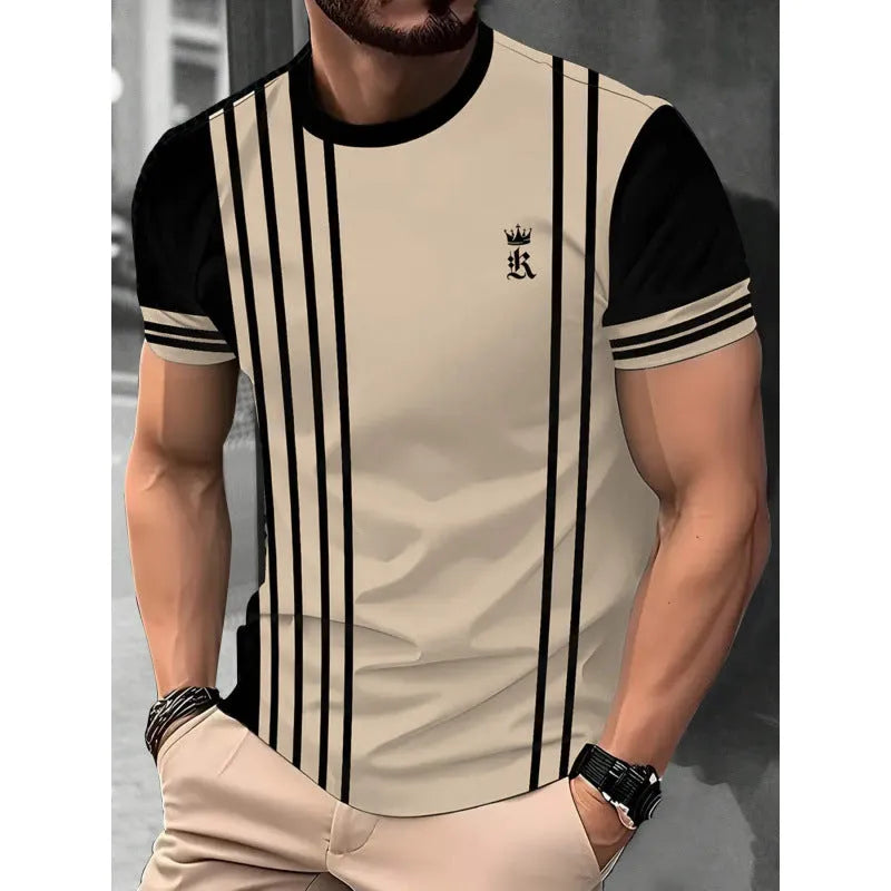Men's loose fit short-sleeve T-shirt with digital 3D printed stripe patterns