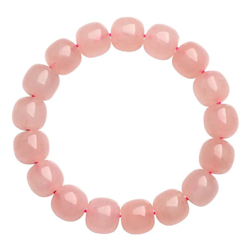 Pink crystal barrel bead bracelet with geometric design and 8 x 10mm beads