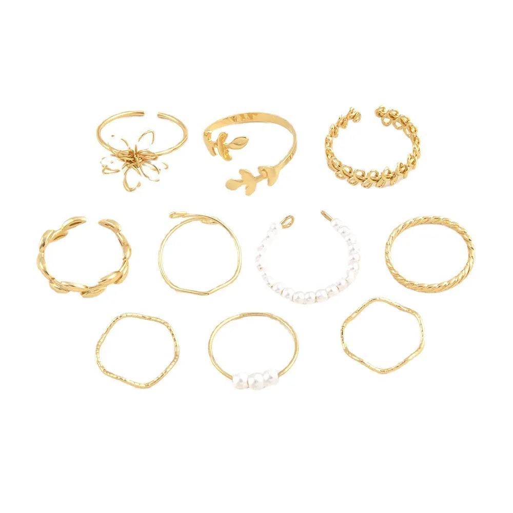 Women's alloy openwork flower ring with glossy electroplated gold finish