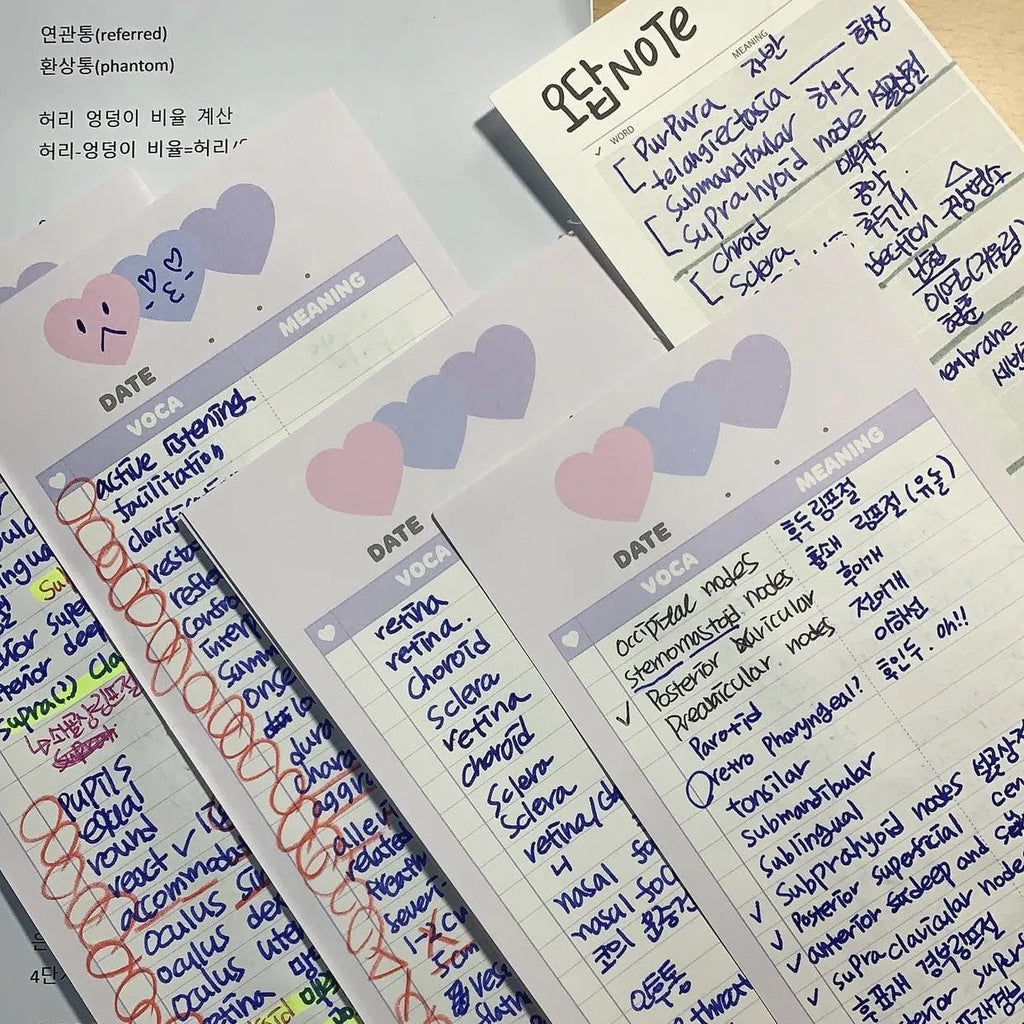 Blue B5 half-size vertical notepad with 30 pages for English words and double-sided notes.