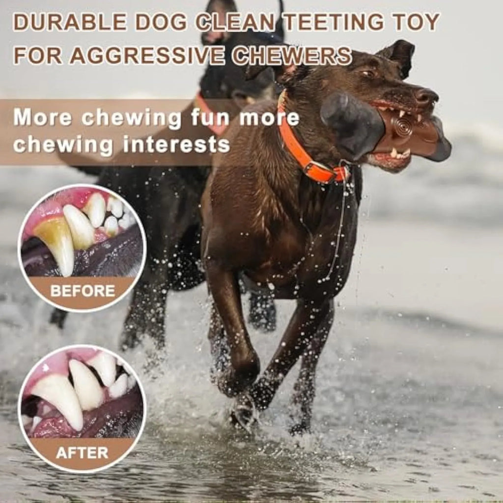 Branch-shaped nylon dog chew toy with bacon flavour and squeaker for aggressive chewers