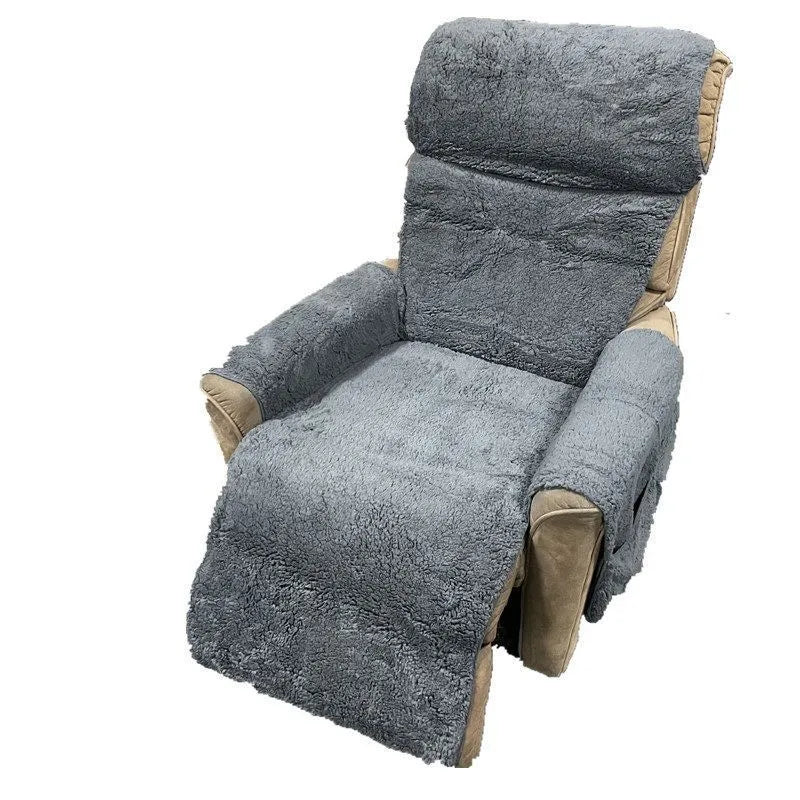 Lambswool patterned polyester sofa cushion cover in beige, shown on a sofa seat.