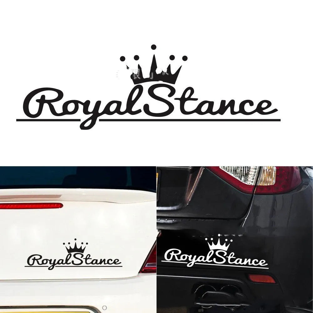 Reflective crown car sticker on vehicle surface showing black, white and colourful options