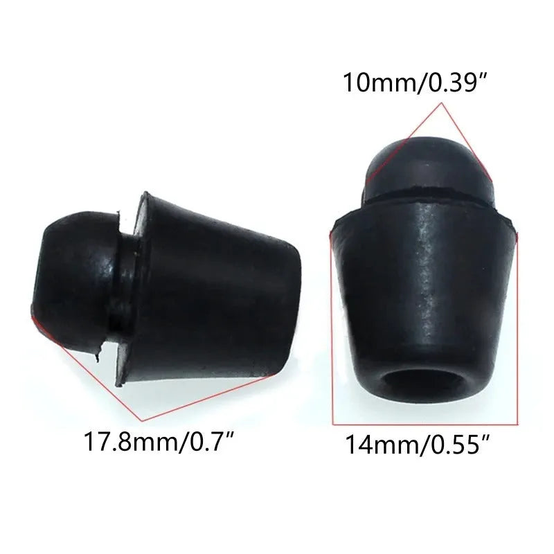 Ten black rubber automotive strut damping buckles for bootlid shock absorption.