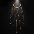 Gold mesh hair chain with pearl embellishments and tassel details for women