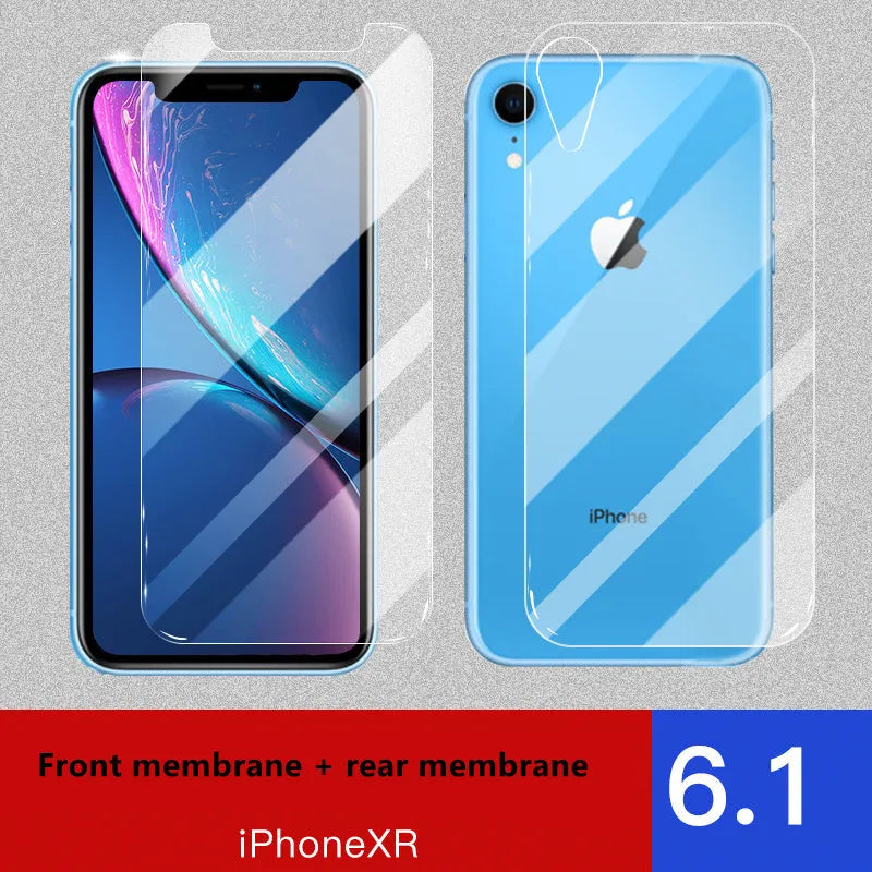 Tempered glass screen and rear protector films for Apple iPhone 11, X, and XS models.