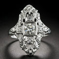 Geometric hollow copper ring with silver electroplated finish and diamond-studded detailing
