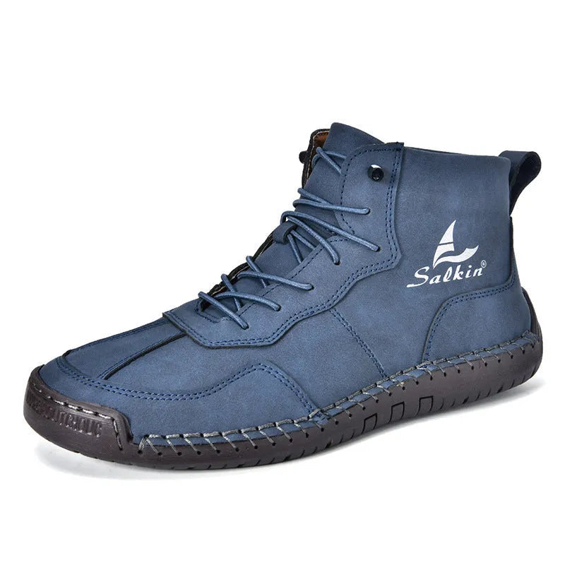 Retro high-top casual boots in beige with elastic side closure and round toe