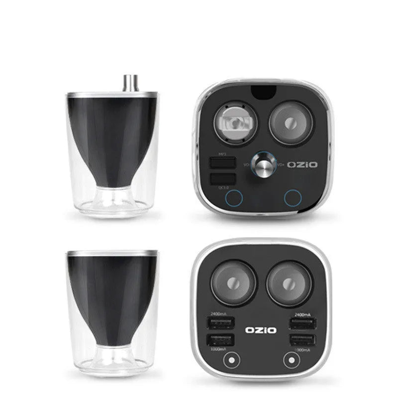 Black mobile phone car charger with Bluetooth USB cigarette lighter ABS 72x62x95mm AC70