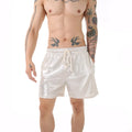 Men's casual home pants in polyester fabric showing colour options including black, blue, gold, orange, silver, white, and yellow