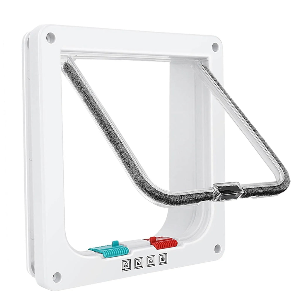 White plastic thin cat door for window with lock modes and weatherproof flap