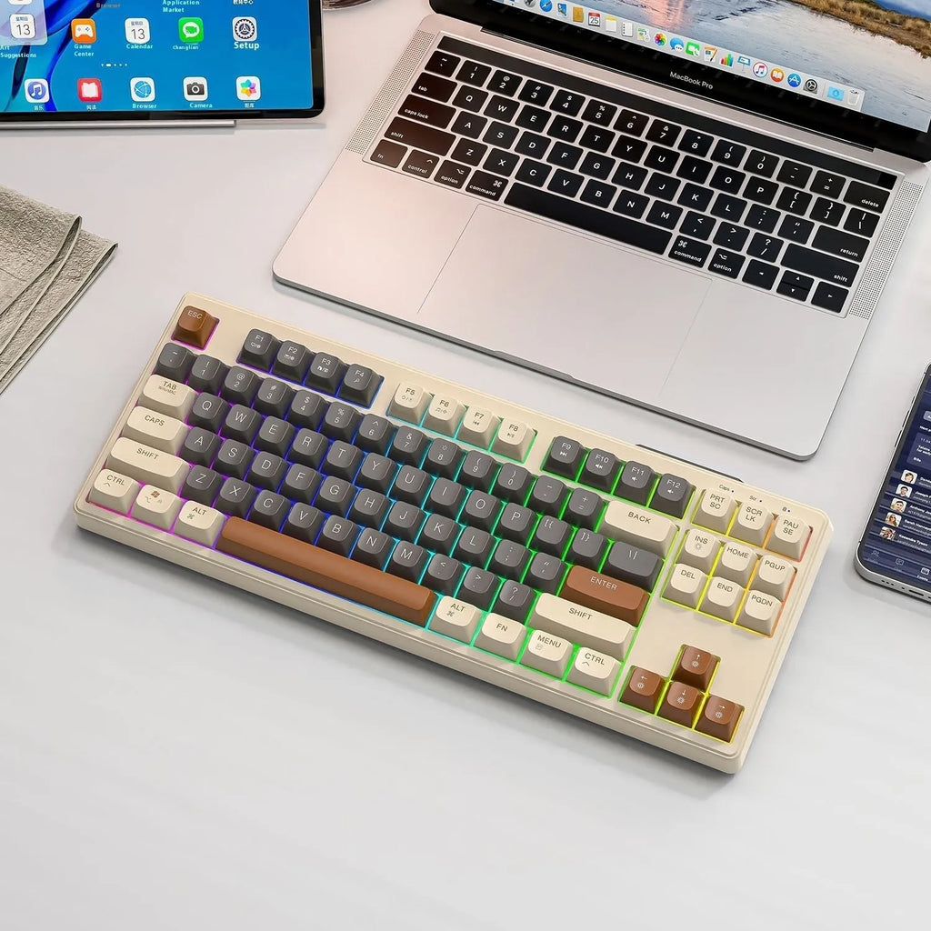 Free Wolf M87 wireless dual-mode keyboard in blueberry colour with compact 87-key layout