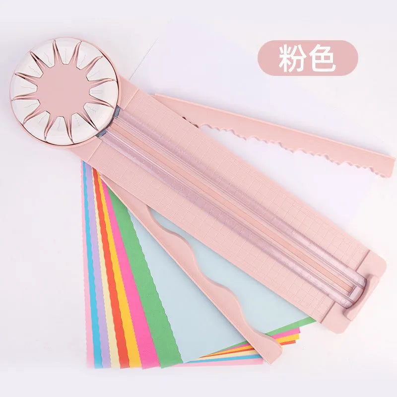 Pink and black 12-in-1 plastic paper cutting machine tool for decorative craft edges