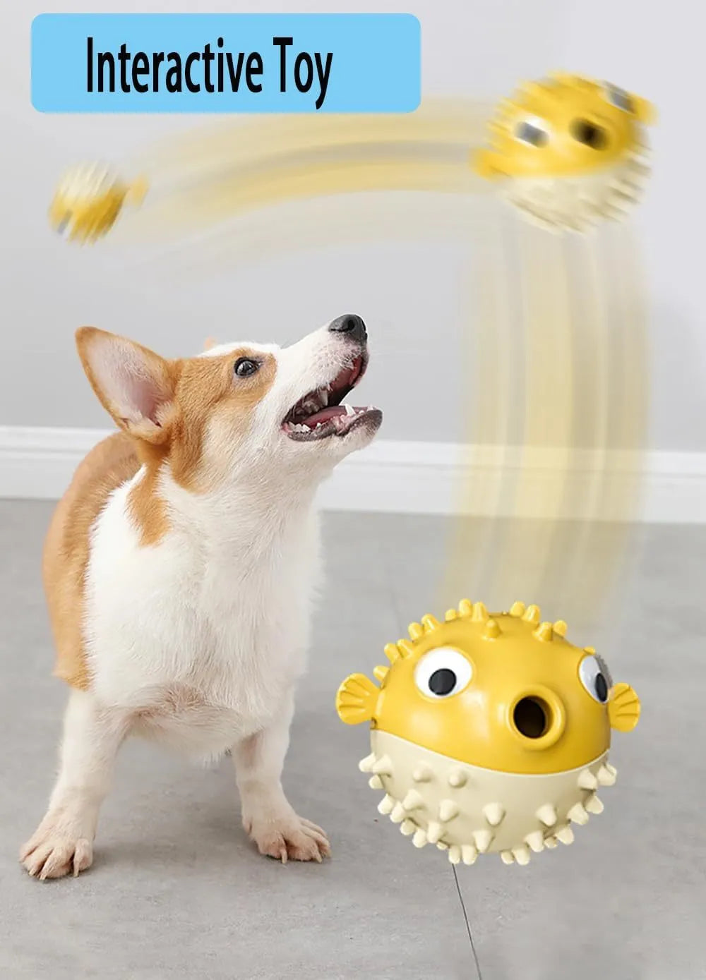 Green fish-shaped interactive dog toy with textured surface and treat dispensing opening