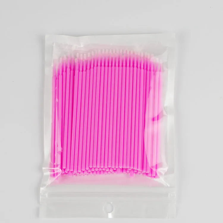 Disposable micro applicator brushes with colourful handles and bendable cotton swabs for makeup and eyelash extensions