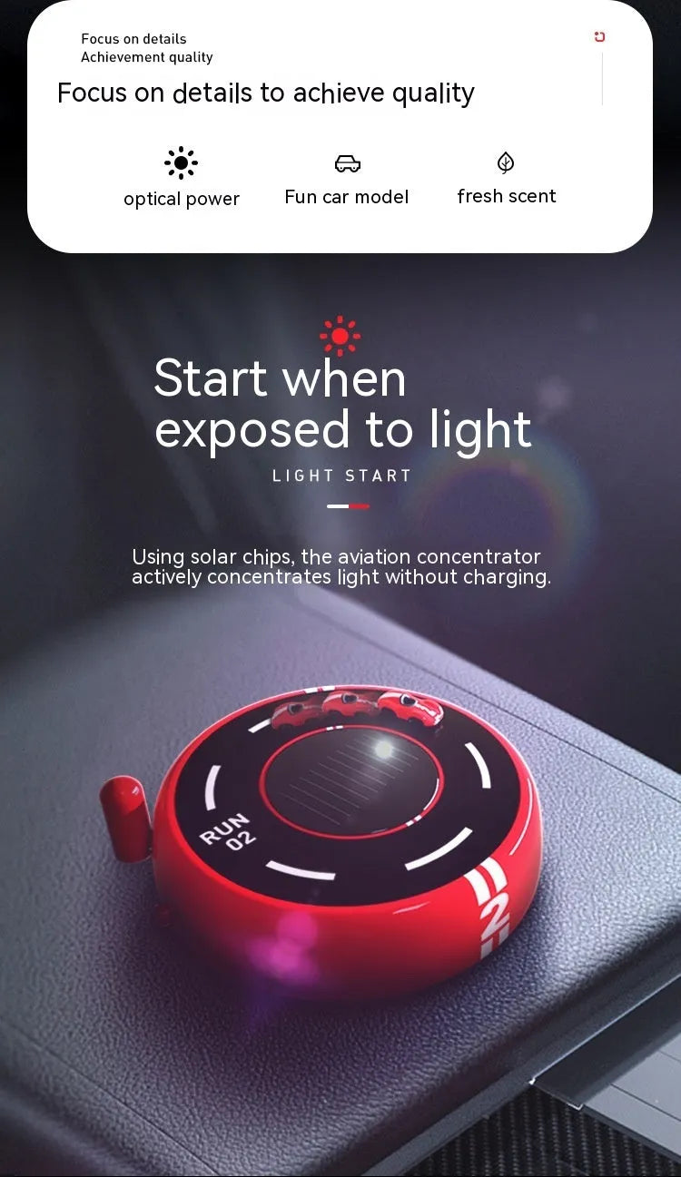 Round solar-powered car aromatherapy decoration in black plastic with USB charging port