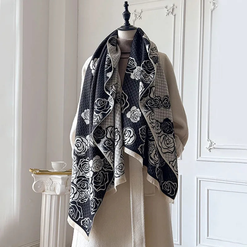 Imitation cashmere winter scarf with tassel detailing in grey colour, measuring 185cm by 65cm