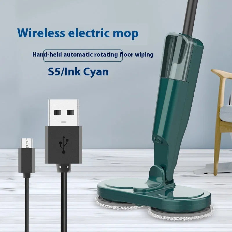 Lazy Wireless Home Sweeping and Mopping All-in-One Machine in S5 Green colour on a hardwood floor.