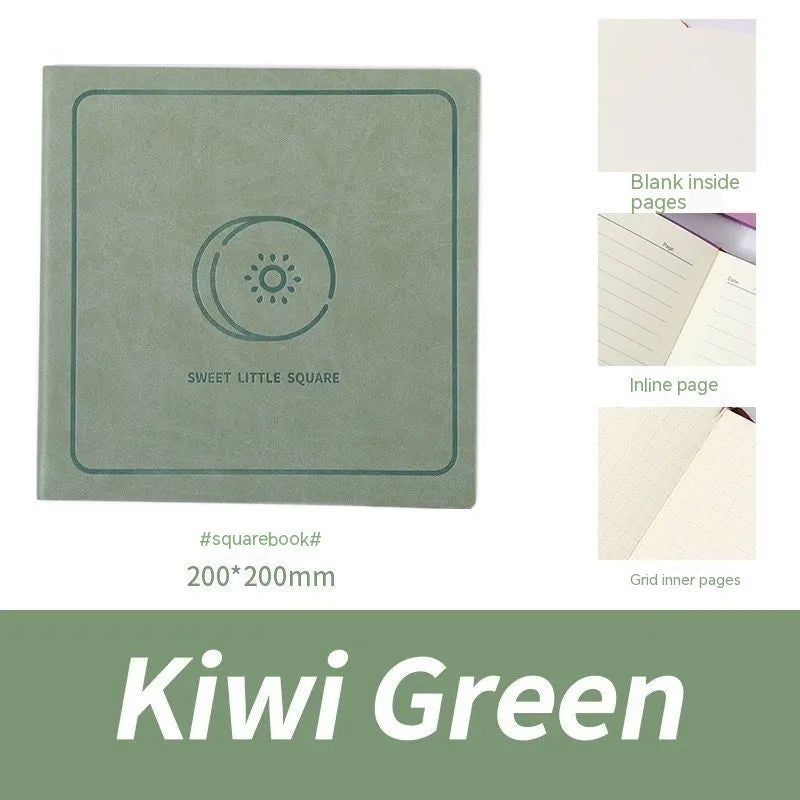 Square faux leather notebook with mesh texture cover showing French fold binding and Daolin paper pages