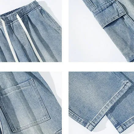 Men's straight leg cotton jeans in light blue and dark blue American retro style for spring