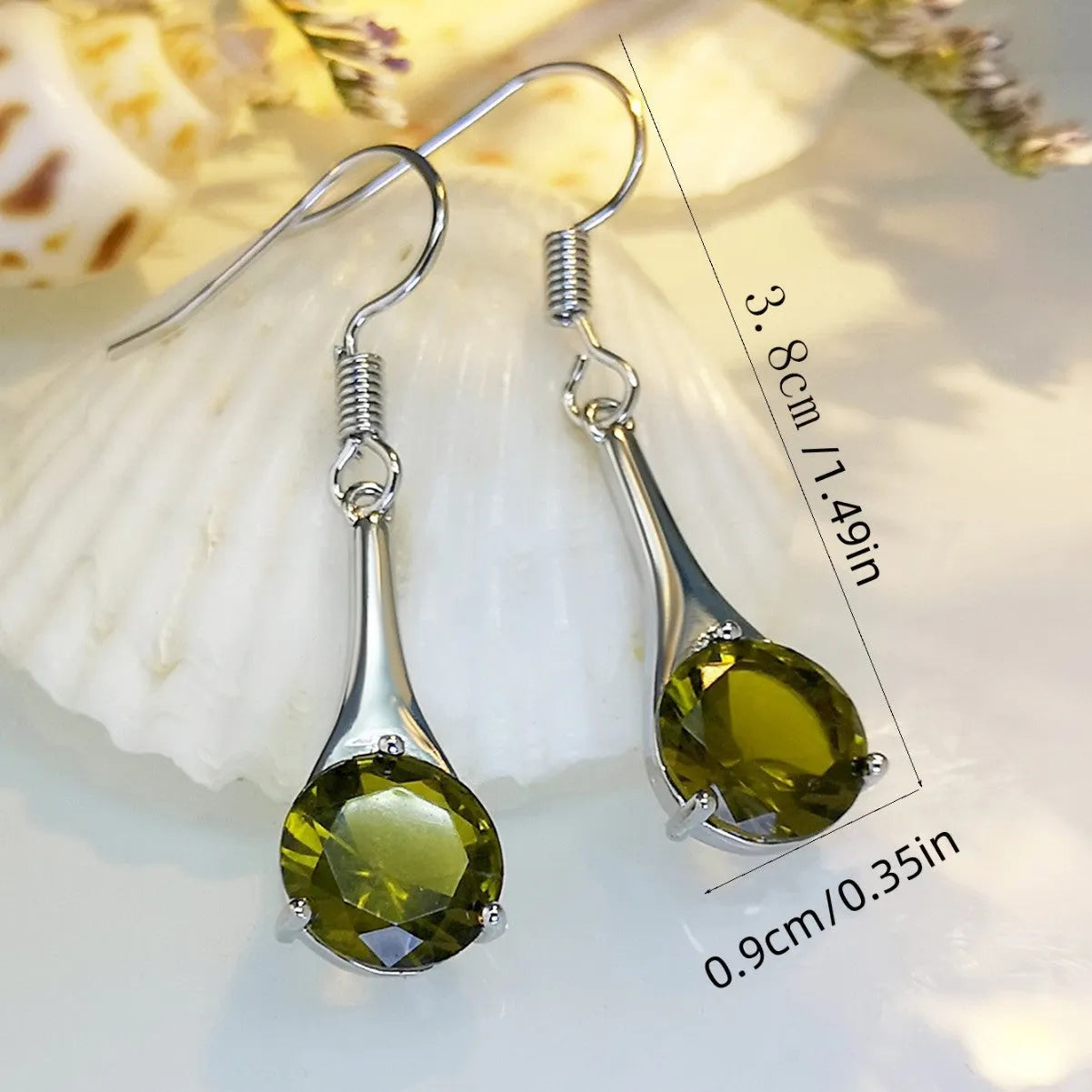 Olive green topaz drop-shaped earrings with retro design on alloy with electroplated finish