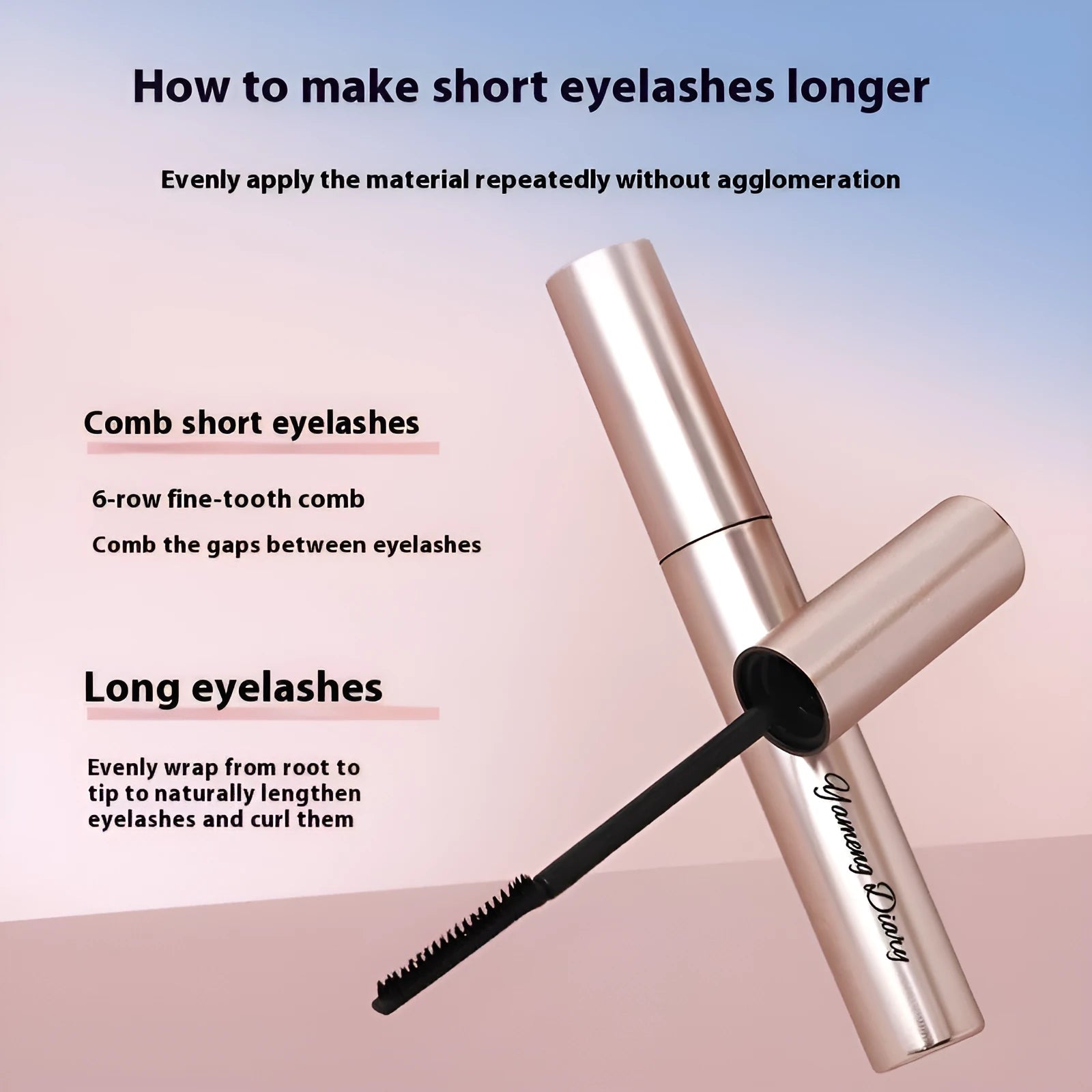 Black or brown long curling mascara tube and wand for lasting lash definition.