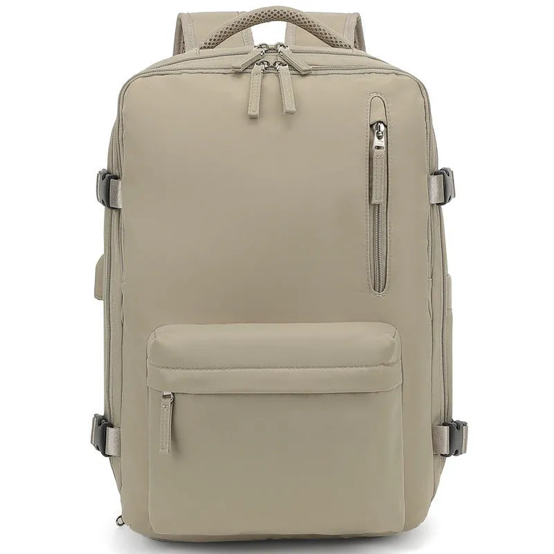 Large capacity waterproof travel backpack with Oxford cloth material and curved shoulder straps