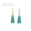 Amazonite rough stone trapezoid earrings with geometric octagon design in gold and silver