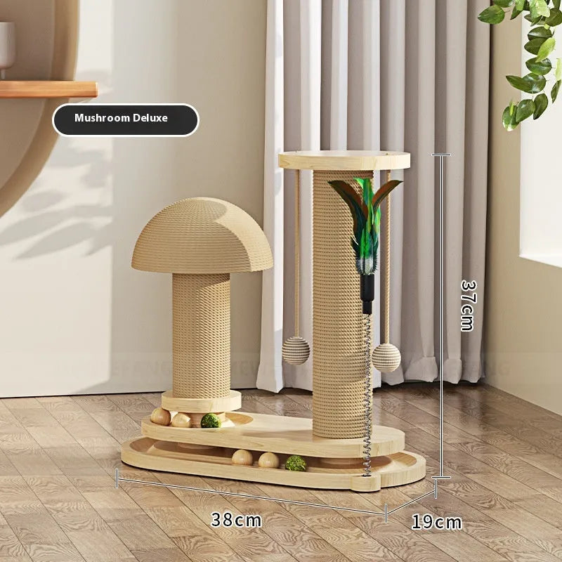 Solid wood cat climbing frame with oval turntable scratching post