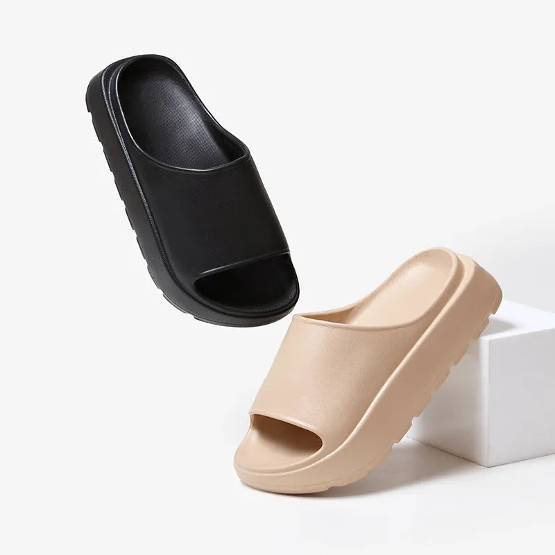 Women's fish mouth beach slippers with thick 5.5cm EVA soles in beige colour