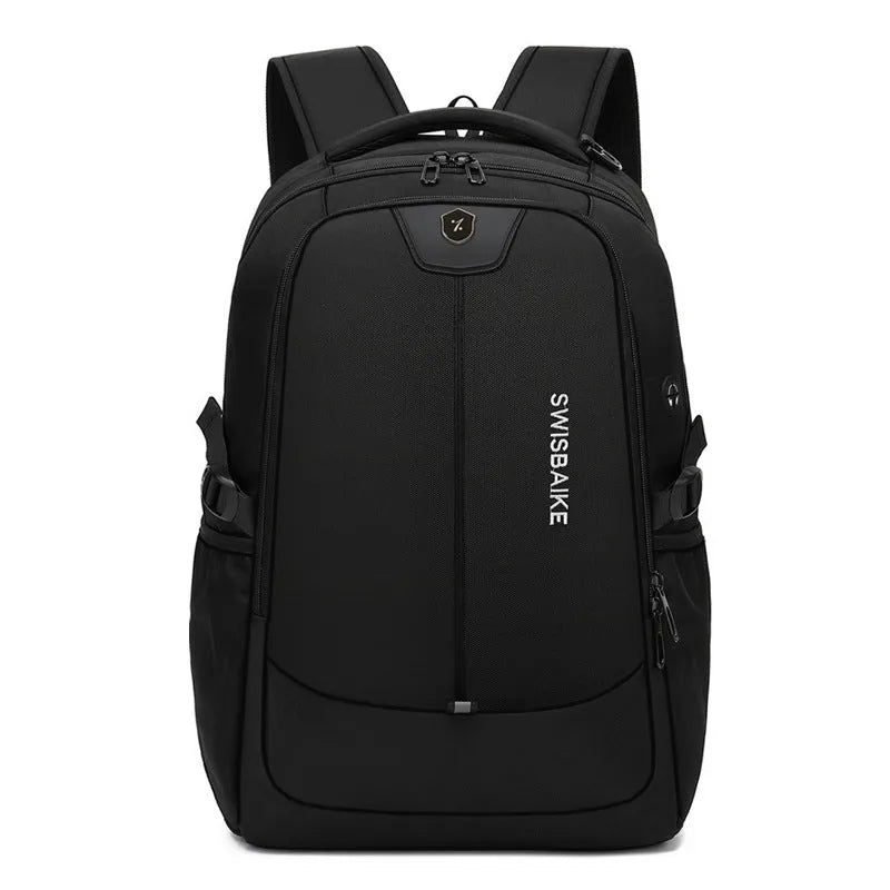 Men's black Oxford cloth waterproof large capacity backpack with curved shoulder straps for travel