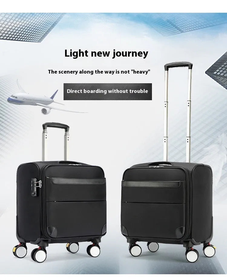 Black waterproof Oxford cloth business travel suitcase with universal wheels, 18-inch carry-on size