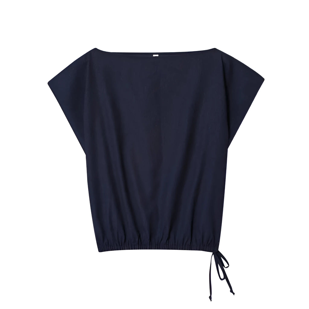 Women's linen blend off-neck shirt with flounced sleeves and wide leg trousers set for office wear