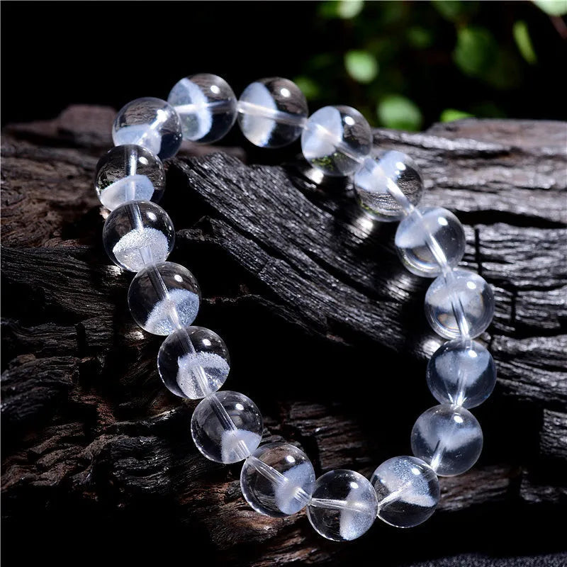 Original white crystal pyramid bead bracelet for women with a silver Ruyi charm, shown in multiple size options.