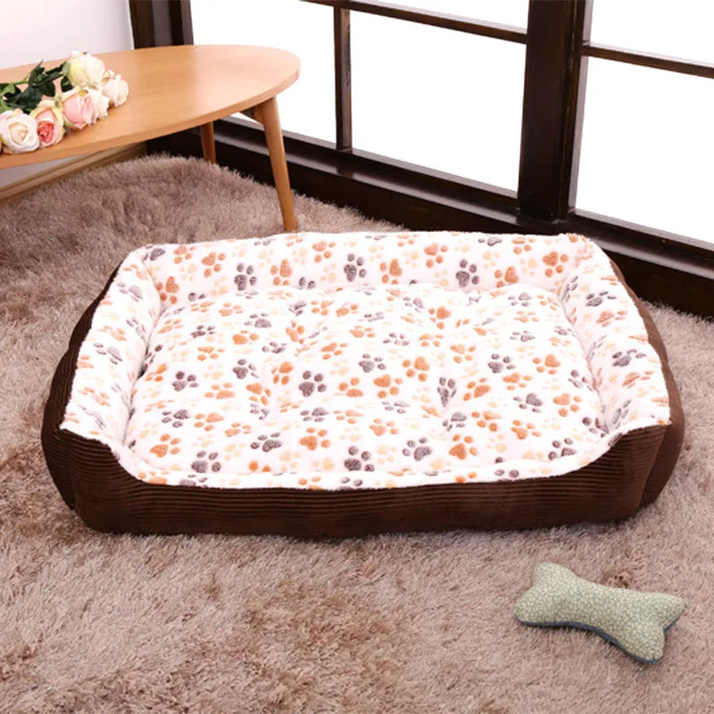 Beige soft plush dog bed with raised sides, shown in a medium size for a small dog.