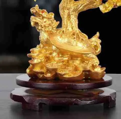 Citrine-coloured resin turtle money tree feng shui ornament measuring 23cm tall