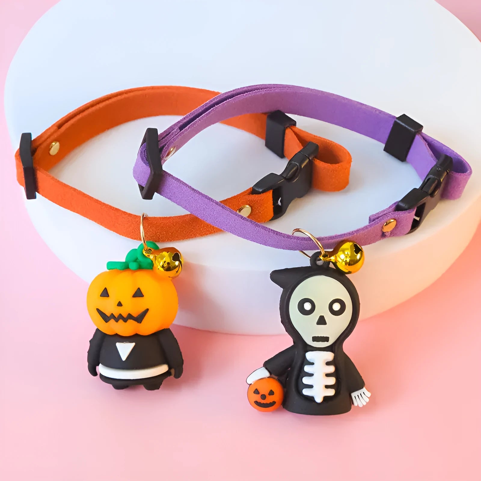 Halloween pet collar with cartoon Pumpkin Man design in polyester fabric