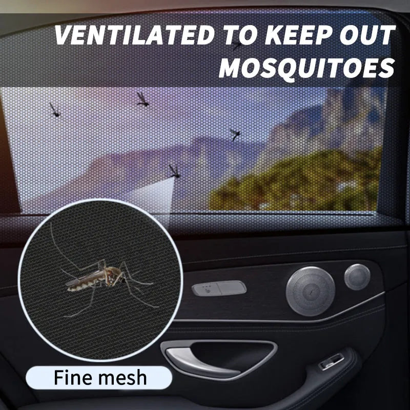 Set of four grey non-woven fabric mesh screens for car front and rear side windows