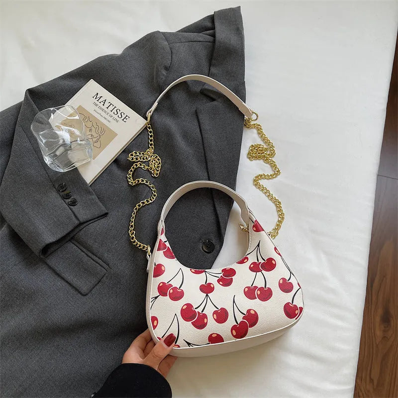 Autumn printed fashion underarm tote bag PU horizontal square with stitching and contrast colour details in black