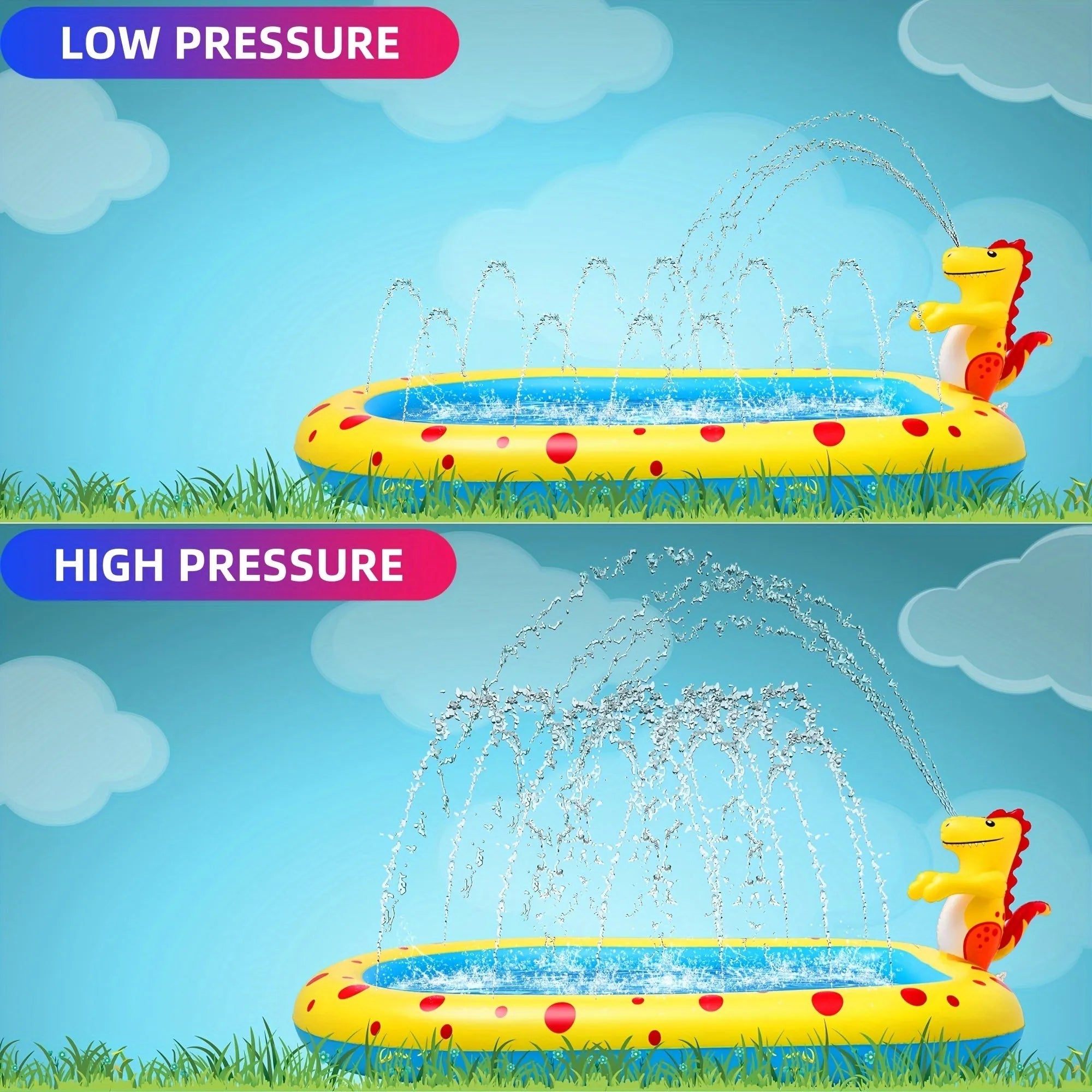 Blue dinosaur inflatable water spray pool for kids with shark design