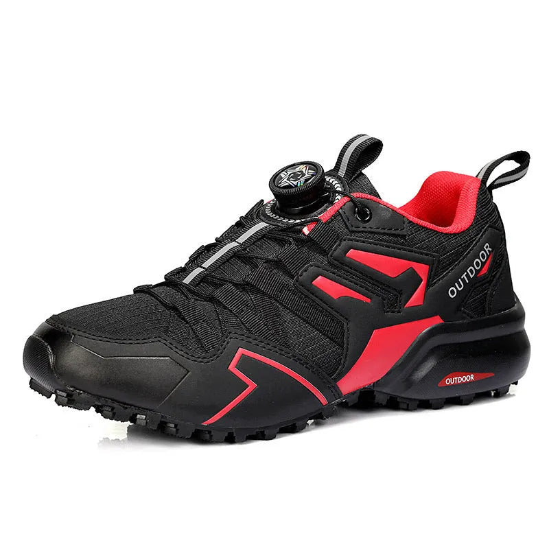 Men's beige lightweight hiking shoe with elastic band fastening and rubber tread sole.