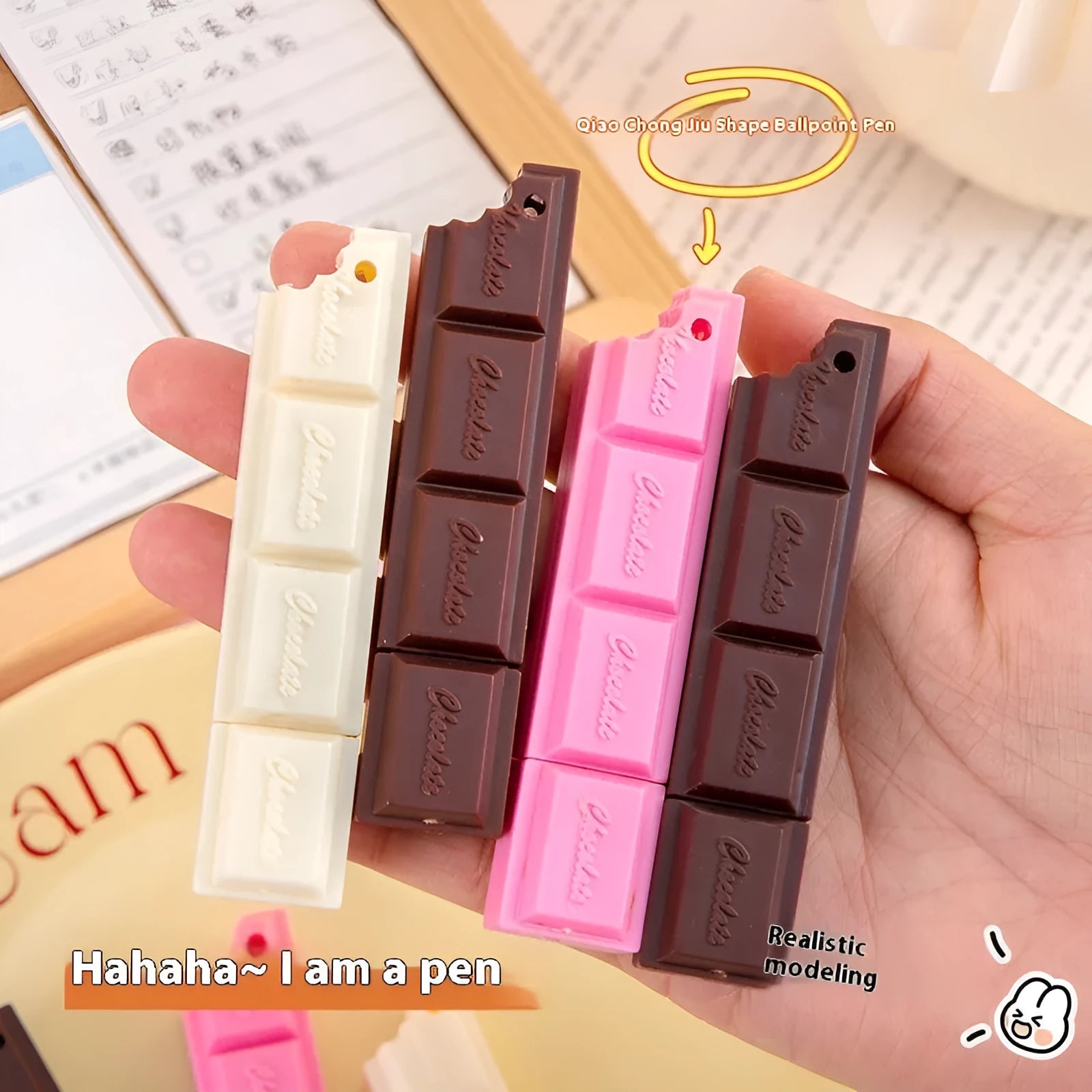 Chocolate ballpoint pen with cartoon food design and 0.5mm writing tip