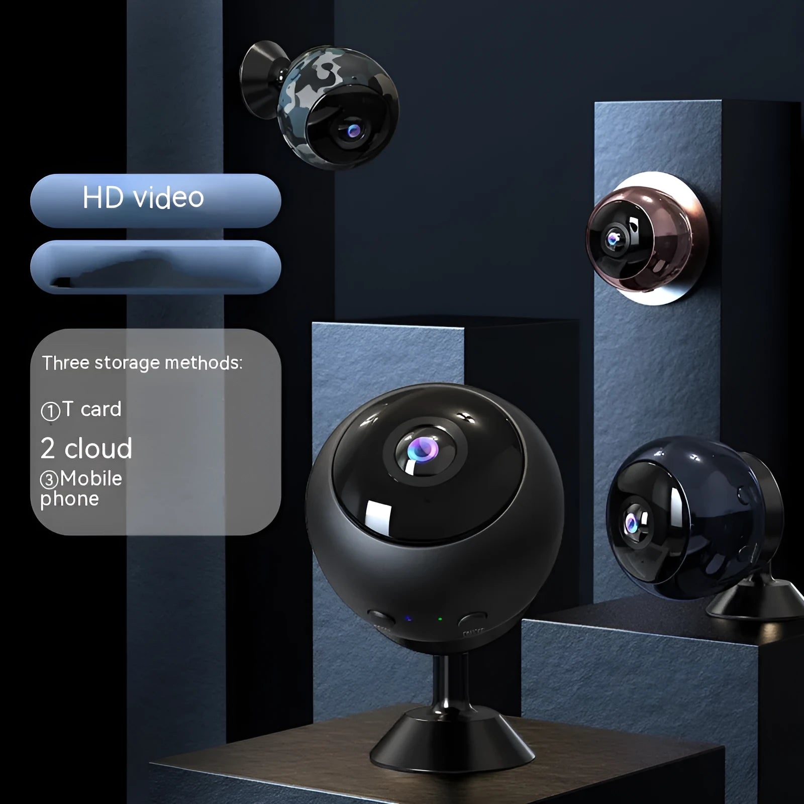 1080p wireless WiFi security camera with ABS plastic housing and 3.6 degree lens