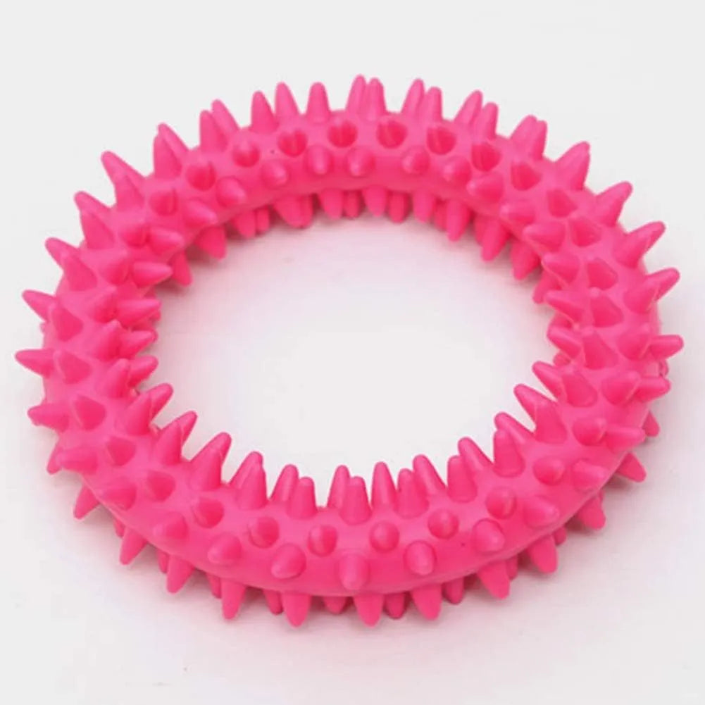 TPR spiky circle dog chew toy 9.5cm diameter in six colour options